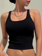 SOLID RIBBED KNIT CROP CAMI TOP - BLACK