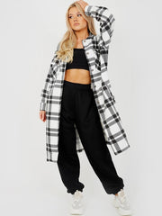 LONGLINE THICK COLOUR BLOCK CHECKED SHIRT JACKET SHACKET- WHITE