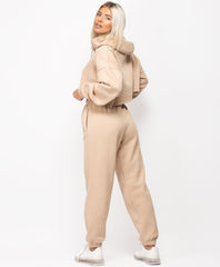 OVERSIZED CROPPED HOODIE & JOGGERS LOUNGEWEAR SET- SAND