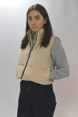 CROPPED PADDED GILET JACKET - BEIGE