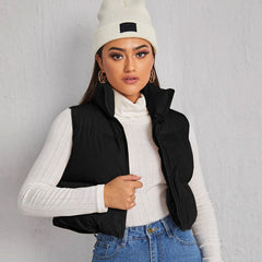 CROPPED PADDED GILET JACKET - BLACK