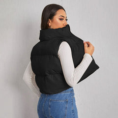 CROPPED PADDED GILET JACKET - BLACK