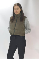 CROPPED PADDED GILET JACKET - OLIVE