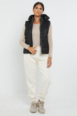 HOODED PADDED GILET JACKET-BLACK