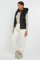 HOODED PADDED GILET JACKET-BLACK