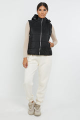 HOODED PADDED GILET JACKET-BLACK