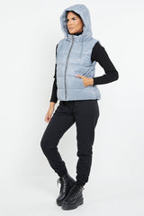 HOODED PADDED GILET JACKET-GREY