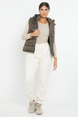 HOODED PADDED GILET JACKET-KHAKI