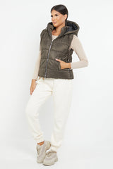 HOODED PADDED GILET JACKET-KHAKI