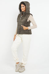 HOODED PADDED GILET JACKET-KHAKI