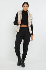 HOODED PADDED GILET JACKET-STONE