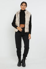 HOODED PADDED GILET JACKET-STONE