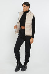 HOODED PADDED GILET JACKET-STONE