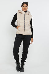 HOODED PADDED GILET JACKET-STONE