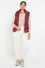 HOODED PADDED GILET JACKET-WINE