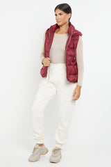 HOODED PADDED GILET JACKET-WINE