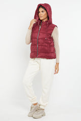 HOODED PADDED GILET JACKET-WINE