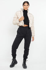 PADDED CROP PUFFER JACKET- BEIGE