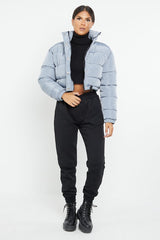 PADDED CROP PUFFER JACKET- GREY