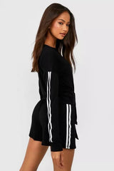 DOUBLE SIDE STRIPE JERSEY LOUNGE SHORT SET-BLACK