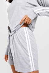 DOUBLE SIDE STRIPE JERSEY LOUNGE SHORT SET-GREY