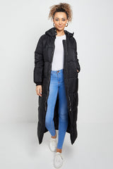 MAXI ZIP DETAIL PUFFER LONG JACKET-BLACK