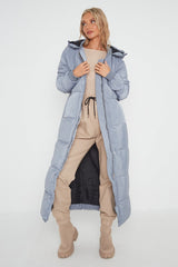 MAXI ZIP DETAIL PUFFER LONG JACKET-GREY