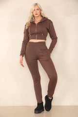 Cropped Zipper Hoodie Cuffed Joggers Lounge Wear