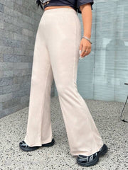 SOLID RIBBED FLARED-LEG PANT