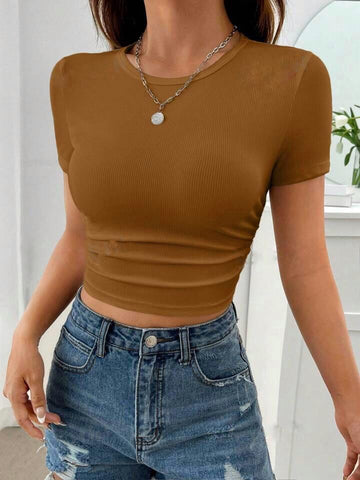SOLID RUCHED CROP TEE